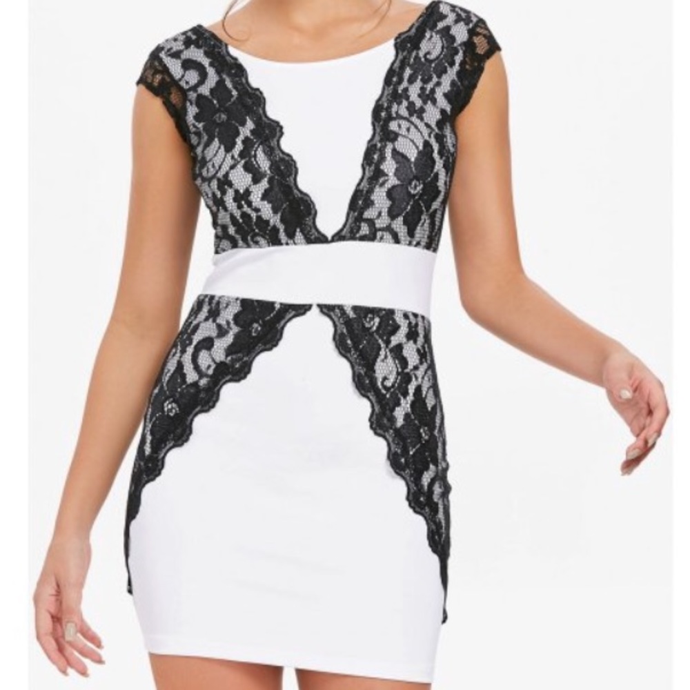 Elegant Contrast Lace Bodycon Mini Dress - Size XL